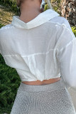 White Casual Solid Color Patchwork Ruched Deep V Neck Tops