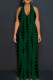 Ink Green Casual Tie Dye Patchwork Backless Halter Loose Jumpsuits
