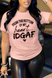 Pink Casual Street Letter Print O Neck T-Shirts