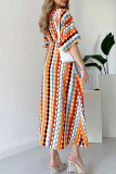 Multicolor Elegant Plaid Patchwork V Neck A Line Dresses