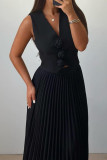 Grey Elegant Flowers Patchwork Ruched V Neck Sleeveless Two Pieces