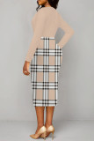 Blue Elegant Colorblock Print Contrast V Neck Printed Dresses