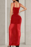 Blue Sexy Hollow Out Patchwork Backless Hot Drill Square Neck Long Dresses