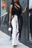 Black Sexy Solid Color Hollow Out Patchwork Mesh Oblique Collar Tops
