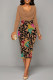 Brown Elegant Colorblock Print Contrast V Neck Printed Dresses
