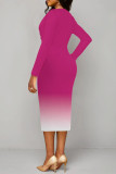 Green Elegant Gradient Print Contrast V Neck Printed Dresses