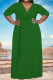 Green Casual Solid Color Lace Up V Neck Printed Plus Size Dresses
