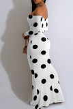 Red Sexy Polka Dot Patchwork Off Shoulder Long Dresses