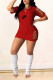 Red Casual Letter Print Ripped O Neck Short Sleeve Short Sleeve Dress