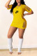 Yellow Casual Letter Print Ripped O Neck Short Sleeve Short Sleeve Dress