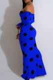 Red Sexy Polka Dot Patchwork Off Shoulder Long Dresses