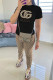 Black Casual Letters Pocket Patchwork O Neck Short Sleeve Two Pieces