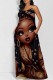 Black Brown Casual Figure Print Backless Spaghetti Strap Long Dresses