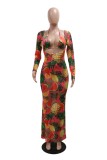 Multi-color Sexy Print Hollow Out Belted Halter Two Pieces