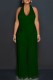 Green Casual Solid Color Lace Up Backless Halter Loose Jumpsuits