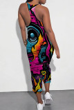 Multicolor Casual Print Patchwork Spaghetti Strap Regular Jumpsuits