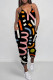 Black Casual Print Patchwork Spaghetti Strap Regular Jumpsuits