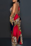 Black Brown Sexy Casual Print Lace Up Backless Halter Bodycon Jumpsuits