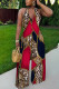 Red Sexy Casual Print Lace Up Backless Halter Bodycon Jumpsuits