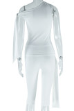 White Celebrities Solid Color Patchwork Backless Oblique Collar Sleeveless Two Pieces