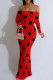 Red Sexy Polka Dot Patchwork Off Shoulder Long Dresses