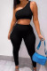 Black Sexy Solid Color Patchwork Backless Oblique Collar Sleeveless Two Pieces