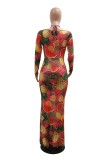 Multi-color Sexy Print Hollow Out Belted Halter Two Pieces