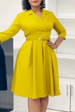 Pink Casual Solid Color With Belt Turndown Collar A Line Dresses