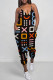 White Black Casual Print Patchwork Spaghetti Strap Regular Jumpsuits