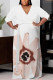 White Casual Print Belted V Neck Long Plus Size Dresses