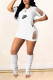 White Casual Letter Print Ripped O Neck Short Sleeve Short Sleeve Dress