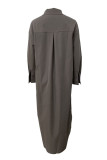Khaki Casual Solid Color Buttons Turndown Collar Shirt Dresses