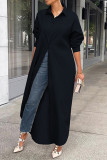 Khaki Casual Solid Color Buttons Turndown Collar Shirt Dresses