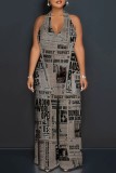 Multicolor Casual Print Backless Belted Halter Fitted Jumpsuits
