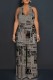 Grey Casual Print Backless Belted Halter Fitted Jumpsuits