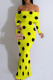 Yellow Sexy Polka Dot Patchwork Off Shoulder Long Dresses
