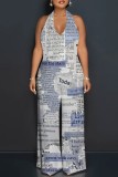 Multicolor Casual Print Backless Belted Halter Fitted Jumpsuits