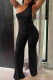 Black Sexy Casual Solid Color Backless Oblique Collar Skinny Jumpsuits