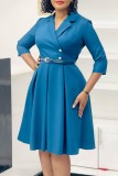 Pink Casual Solid Color With Belt Turndown Collar A Line Dresses