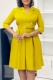 Yellow Casual Solid Color With Belt Turndown Collar A Line Dresses
