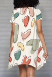 White Sexy Print Patchwork O Neck Irregular Dresses