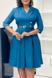 Pink Casual Solid Color With Belt Turndown Collar A Line Dresses
