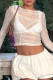 Apricot Sexy Solid Color Patchwork See-Through Ruched O Neck Tops