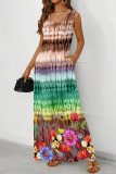Multicolor Casual Print Basic U Neck Long Dresses