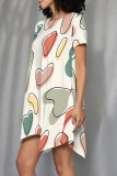 White Sexy Print Patchwork O Neck Irregular Dresses