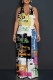 Multicolor Casual Print Backless Belted Halter Fitted Jumpsuits