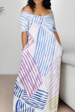 White Elegant Print Patchwork Backless Off Shoulder Long Dresses
