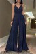 Blue Sexy Casual Solid Color Backless V Neck Bodycon Jumpsuits
