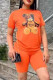 Orange Casual Print Patchwork O Neck Short Sleeve Two Pieces