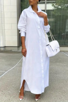 White Casual Solid Color Buttons Turndown Collar Shirt Dresses